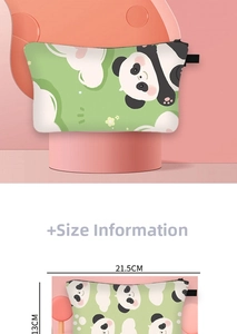 Detailed size specifications for the fruit cosmetic bag measuring 21.5cm by 13cm