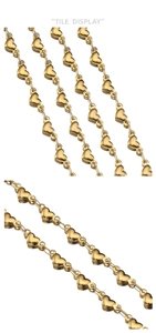 Detail display of 18k gold plated heart-shaped link chain with mirror reflections
