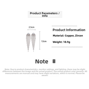 Detail specifications for long tassel earrings with copper and zircon, 12cm length