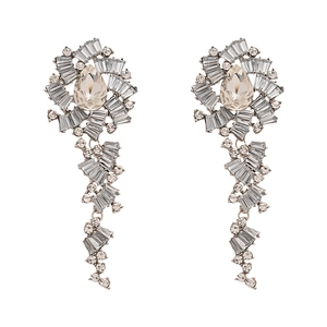 Elegant floral drop earrings with sparkling rhinestones and long fringe tassels for women