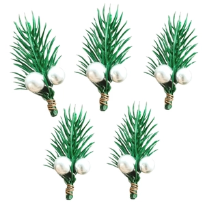 Detailed view of artificial pine needles with silver berries for Christmas gift decor