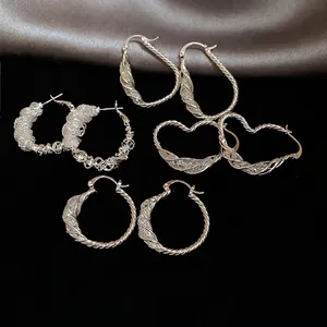 Twisted Hollow Woven Hoop Earrings Copper With Silver Earring Post Minimalist Geometric Round High End Jewelry For Women