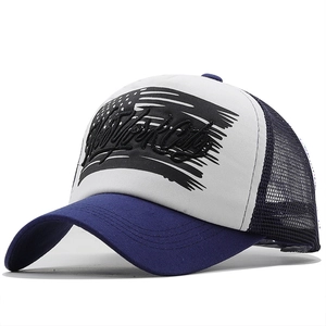 Classic New York City embroidered baseball cap with blue mesh and US flag design