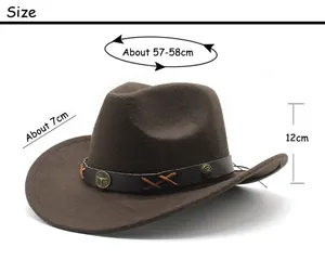 Size chart for western cowboy hat showing 58cm head circumference and 7cm brim details