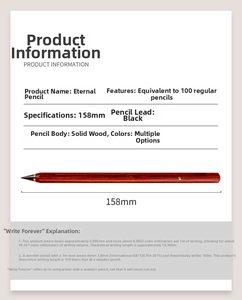 Eternal solid wood pencil detail showing 158mm length and premium wooden texture