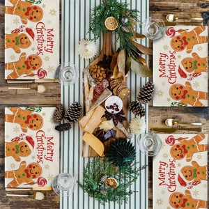 Gingerbread man linen placemats set of 4 for Christmas dining table decoration