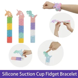 Silicone Unicorn Dinosaur Suction Cup Stress Relief Toy Pop Bubble Sensory Fidget Wristband Rainbow Colors