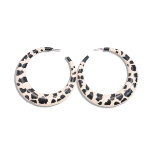 Chic black and white leopard print C-shaped hoop earrings with a modern geometric design