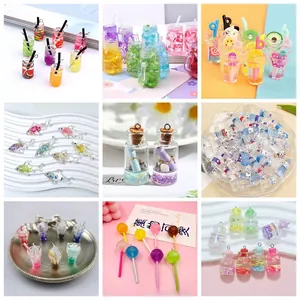 Miniature Simulation Drink Bottle Lollipop Shark Charms Resin Pendants For DIY Jewelry Making Keychain Bag Accessories
