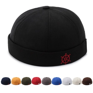 Retro Docker Hat Vintage Brimless Cap Cotton Twill Ship Wheel Embroidery Adjustable Sailor Fisherman Beanie For Men Women