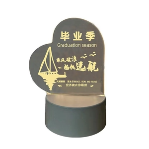 3D heart-shaped acrylic night light with warm yellow sailing boat graduation design