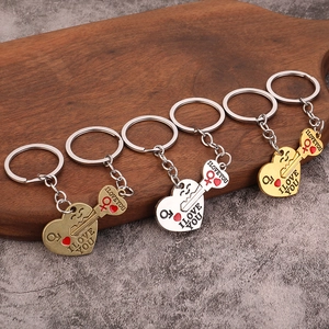 Couples keychain set in gold, silver, and bronze finish with I LOVE YOU heart engraving