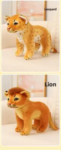Close-up of plush lion and leopard stuffed animals with realistic textures and soft fur
