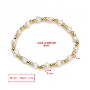 Detail of beaded bracelet showing 180mm inner circumference with pearls and gold beads