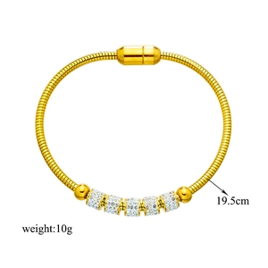 Gold titanium steel snake chain bracelet with crystal spacers, 19.5cm length and 10g weight