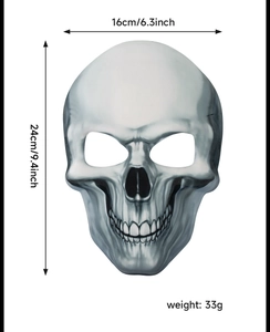 Detailed size chart of the luminous skull mask showing 16cm width and 24cm height