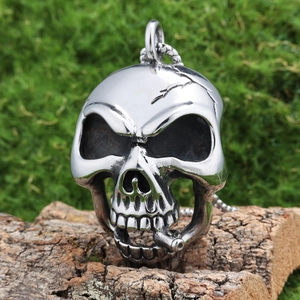 Collier Pendentif Crâne Fumeur Acier Inoxydable Style Punk Gothique Motard Bijoux Pour Hommes