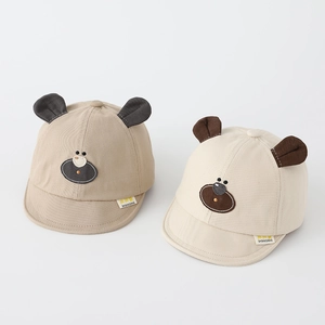 Detail of baby soft brim baseball caps with cute bear embroidery and 3D animal ears