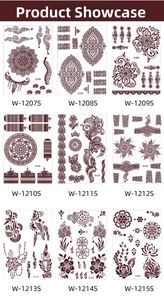 Set of 9 brown henna mandala tattoo stickers with intricate floral and geometric patterns
