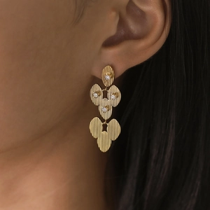 Boucles d'Oreilles Vintage Françaises en Acier Inoxydable Plaqué Or 18K Pierre Naturelle Strass Bijoux Géométriques Femme