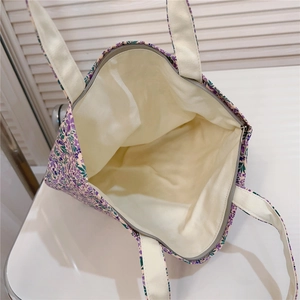 Top view of the floral cotton tote bag showing the interior space and zipper closure