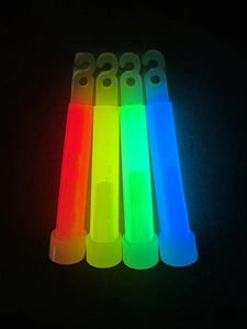 Set of four multi-color 4-inch emergency glow sticks with integrated hanging hooks
