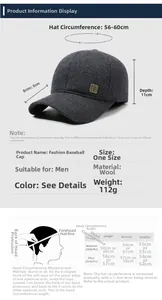 Size chart for men's baseball cap with adjustable 56-60cm circumference and brim dimensions