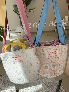 Sac Seau En Coton Matelassé Imprimé Floral Lapin Style Japonais Doux Sac À Bandoulière Main Grande Capacité Femmes