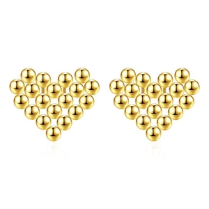 Boucles d'oreilles cœur dorées en petites perles en acier inoxydable poli