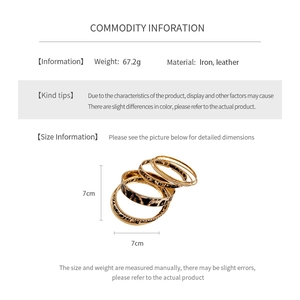 Detailed specs of leopard print multi-layer metal and leather bangles set