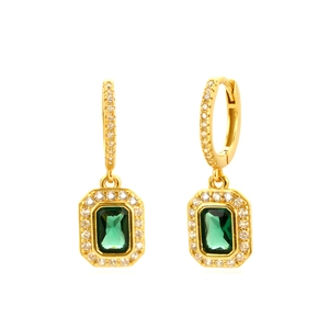 S925 silver gold-plated emerald cut hoop earrings with pavé crystals for women