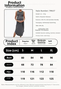 Detailed size chart for sleeveless maternity dress showing measurements for S to XL sizes