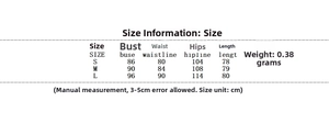 Size chart showing bust, waist, and hip measurements for ruffled halter mini dress