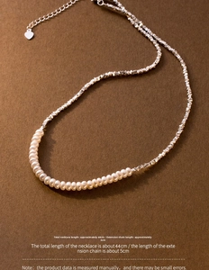 Detailed close-up of S925 silver irregular chain and pearls with 5cm extension
