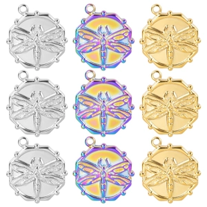 Dragonfly Pendant Necklace Stainless Steel 18K Gold Plating Relief Round Medal Minimalist Style Jewelry For Women