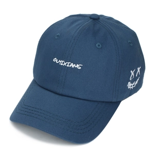 Dunkelblaue Baumwoll-Baseballkappe mit weißer Bestickung und kleinem Smiley-Motiv