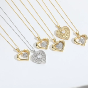 Exquisite hollow heart and star pendants in gold and silver with cubic zirconia inlays