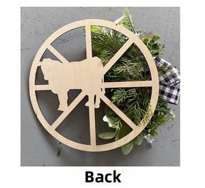 Rear view detail showing the flat back structure and secure attachment of the wooden wreath