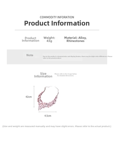 Detailed size chart for pink rhinestone waterdrop pendant necklace with alloy measurements