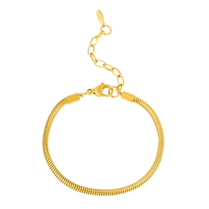 Gold stainless steel snake chain bracelet for women with lobster clasp and round tag charm