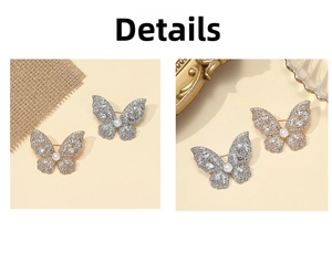 Close-up of butterfly brooch with sparkling crystals and a central pearl accent