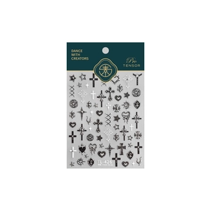 Gothic nail stickers TL-426 featuring black and silver crosses, stars, and hearts