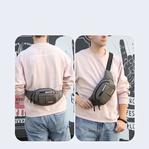 Waterproof large capacity multi-functional men's waist bag in dark gray nylon material