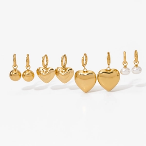 Stainless Steel Earrings Gold Plated Geometric Heart Ball Artificial Pearl Dangle Minimalist Tarnish Free Jewelry Women