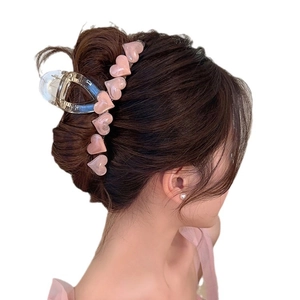 Pink jelly heart hair claw clip for women stylish Korean hair accessory for updos