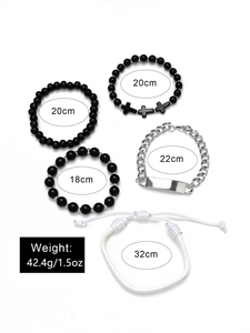 Detailed view of 5-piece hip hop bracelet set with size and weight specifications