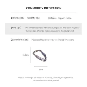 Tableau des tailles détaillé pour le bracelet en cuivre et zircon de 16,5 cm par 1 cm