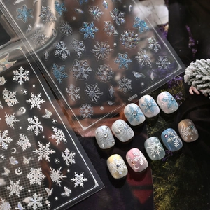 Winter snowflake nail stickers KX495 with blue laser and white embossed designs