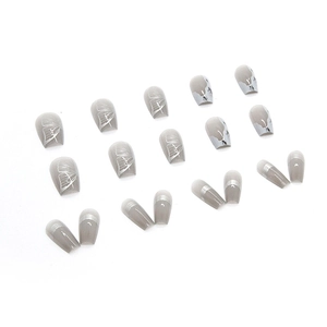 Cold grey gradient press-on nails set with metallic butterfly wings and chrome details