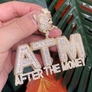 Gold ATM After The Money hiphop pendant with iced out cubic zirconia for men
